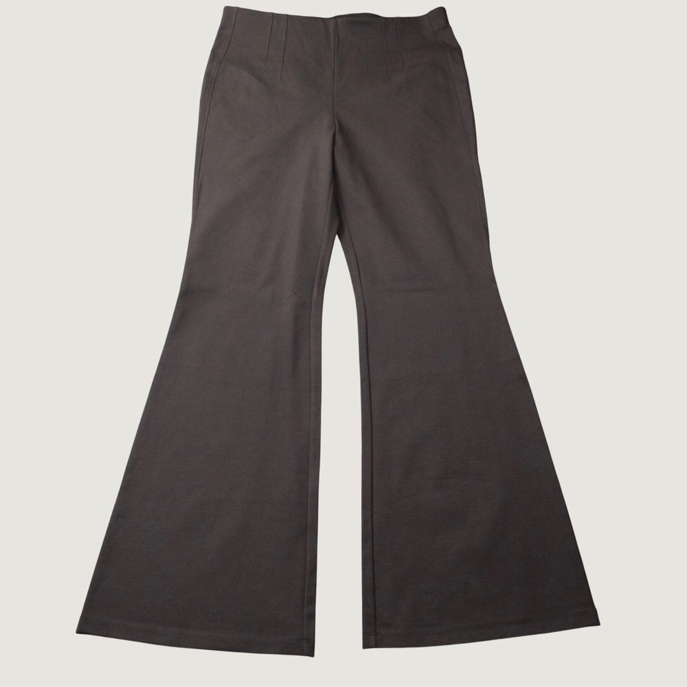 & Other Stories Flare Leg Trousers Size 12 Brown Elastic Waist Seam Detail